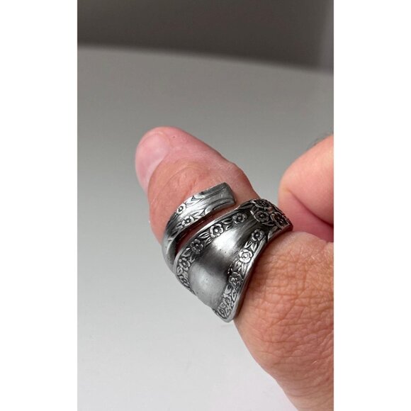 Handmade Floral Spoon Ring - Size 8.5 Silverware Wrap Band Silver - Picture 5 of 8